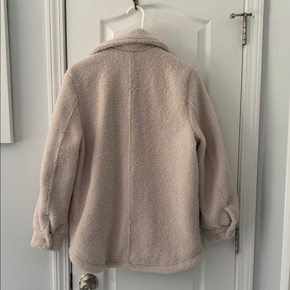 H&M Cozy‎ Cream Sherpa Jacket snap buttons size XS shacket winter baggy - Picture 6 of 11